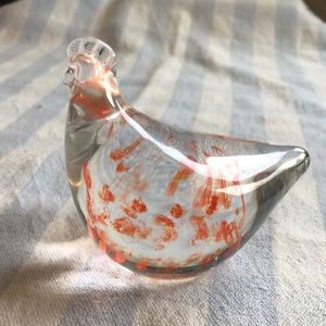 Paperweight chicken with orange design 3 inches tall 4 inches long Kitchen decor